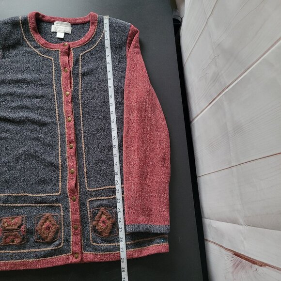 Vintage CJ Banks Women’s 1X Button-down Cardigan, Hand Embroidered, Maroon/Gray - Picture 10 of 10